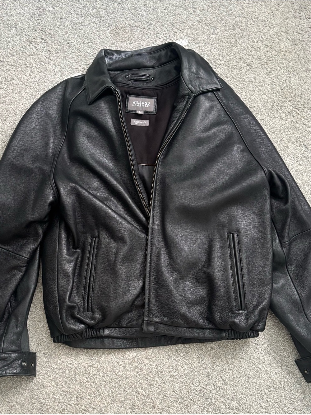 Wilsons Leather Black Men’s Leather Bomber Jacket